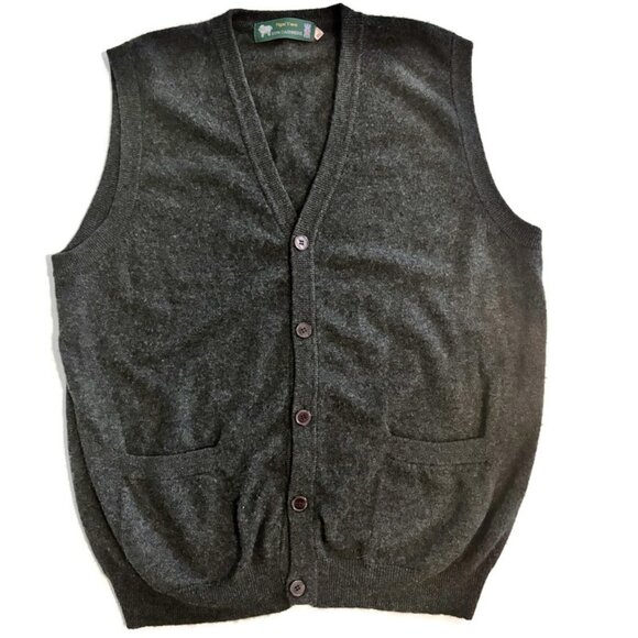Ngai Yuen 100% Cashmere Button Front Sweater Vest Charcoal Grey Size XXL - Picture 1 of 8